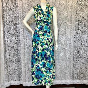 60's Kolina vintage Hawaiian dress Large Floral Purple Blue ruffles Back zip